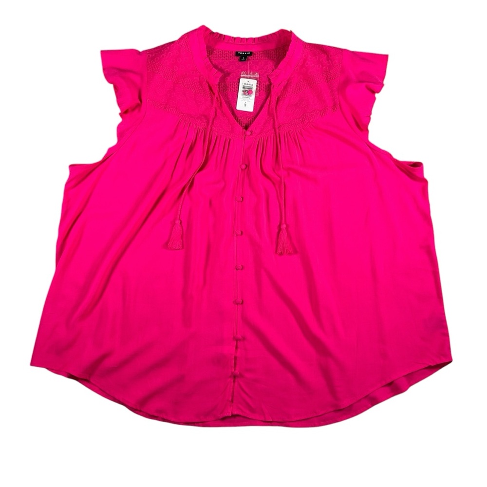 Torrid NWT Women's Pink Rayon Slub Crochet Detail Tie-Front Top Size‎ 5X